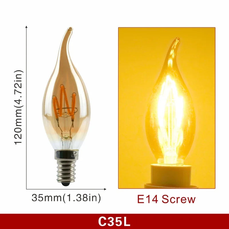 E14 E27 Retro LED Spiral Filament Light Bulb 4W Warm Yellow 220V C35 A60 T45 ST64 T185 T225 G80 G95 G125 Vintage Edison Lamp by MVEnergo