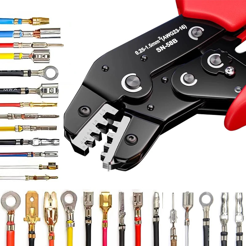 SN-58B 0.25-1.5MM², AWG24-16 Non-insulated Crimper for Dupont Jumper Wire EPS PCIE SATA PINS MOLEX JST Terminals Crimping Plier