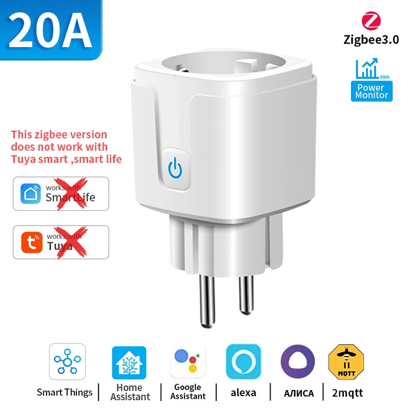 TNCE Tuya WiFi/Zigbee Smart Plug 16A/20A EU Smart Socket With Power Monitoring Timing Function Work With Alexa GoogleHome by MVEnergo