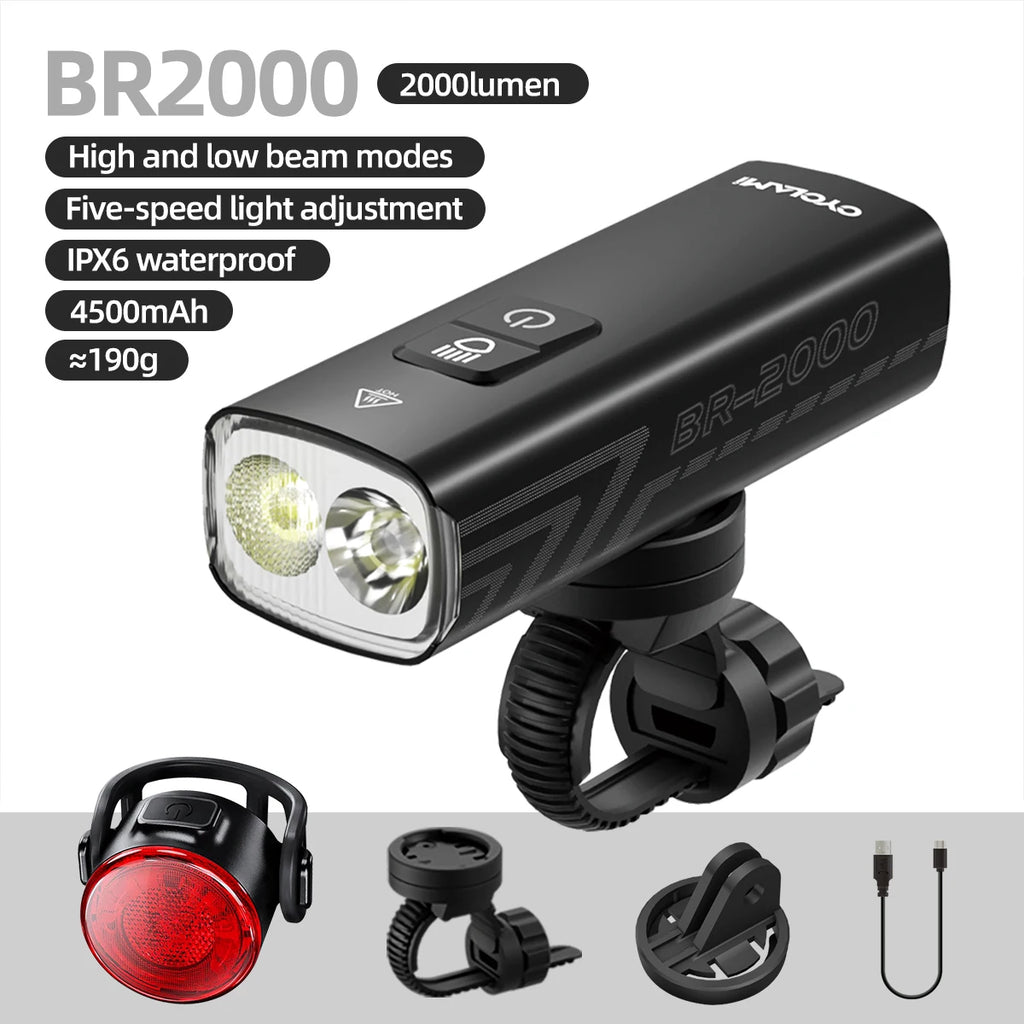 2000 Lumens CYCLAMI Bike Headlight Bicycle Flashlight Handlebar Type-C MTB Road Highlight BR2000 Front Lamp Light Aluminum Alloy by MVEnergo