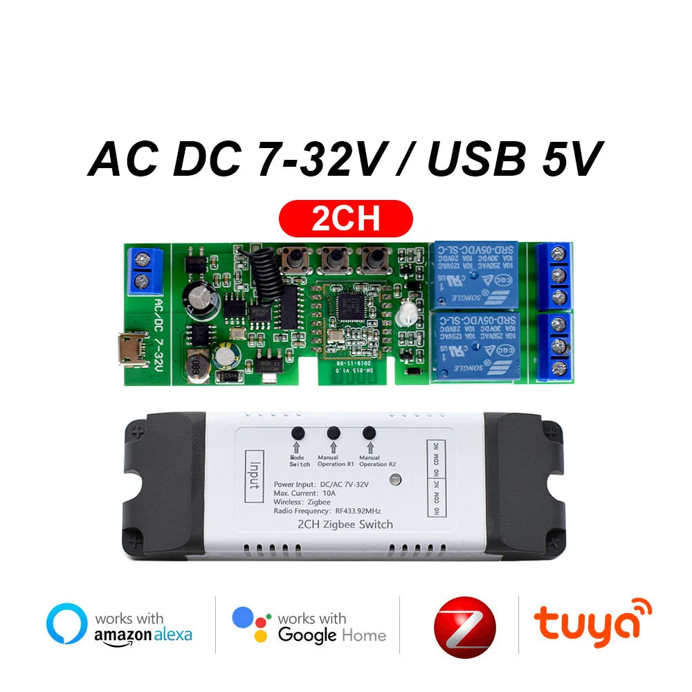 Tuya Zigbee 1 2 4 Gang Switch Relay Module Dc 12v 24v 110v 220v 230v Dry Contact 4CH Din Rail Controller Alexa Gateway Required by MVEnergo