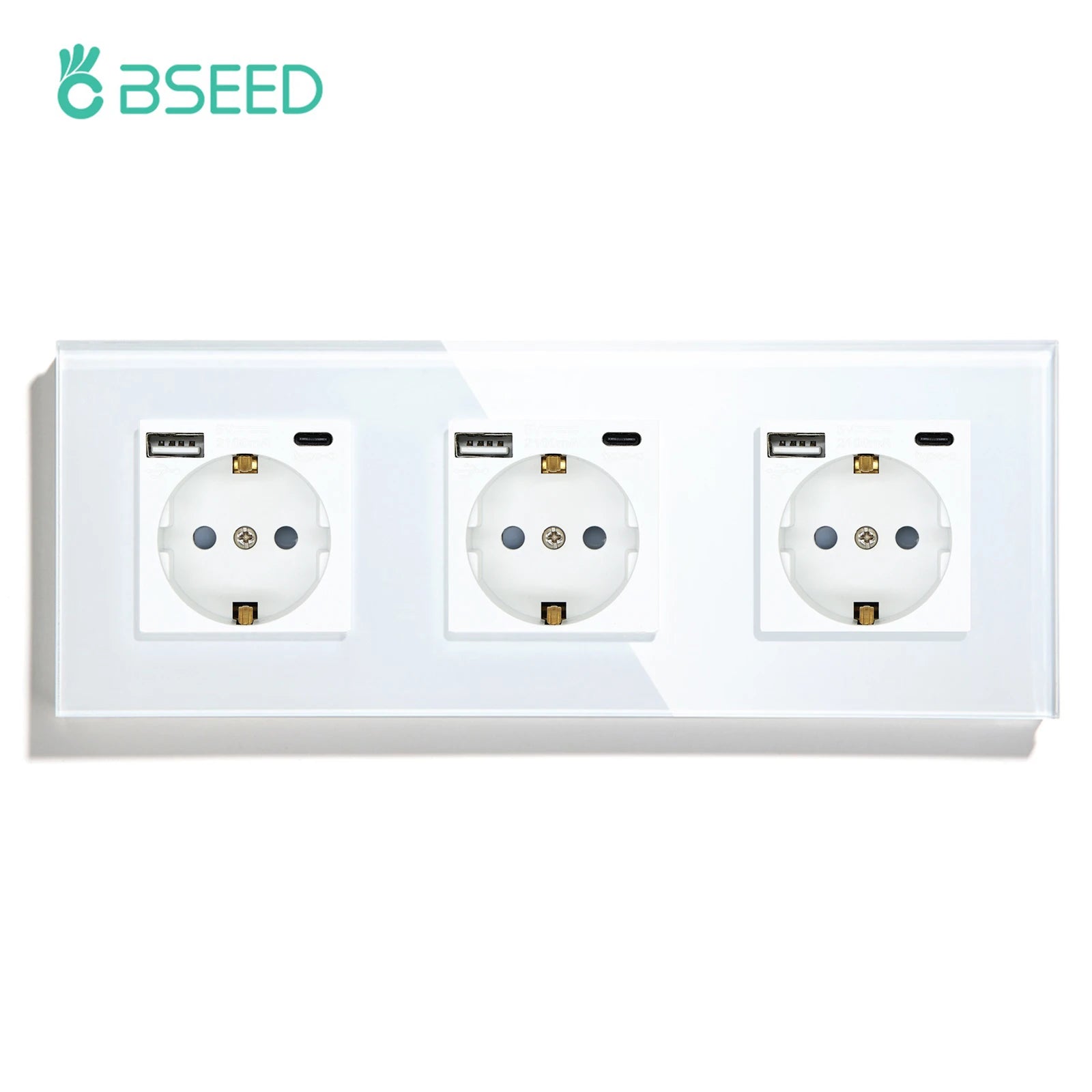 BSEED 1/2/3Gang Touch Light Switch 1Way Simple Sensor Switch Type-c USB Sockets EU Standard Glass Panel Blue Backlight 10A White by MVEnergo