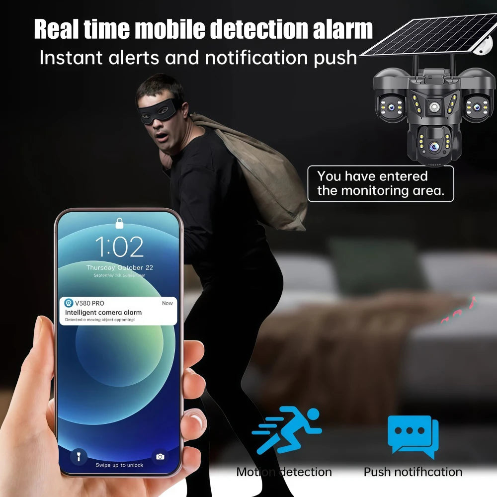 15MP 10X Zoom Triple Lens 4G Solar Camera Outdoor Triple Screen CCTV PIR Motion Detection Security Surveillance V380 Pro Camera by MVEnergo