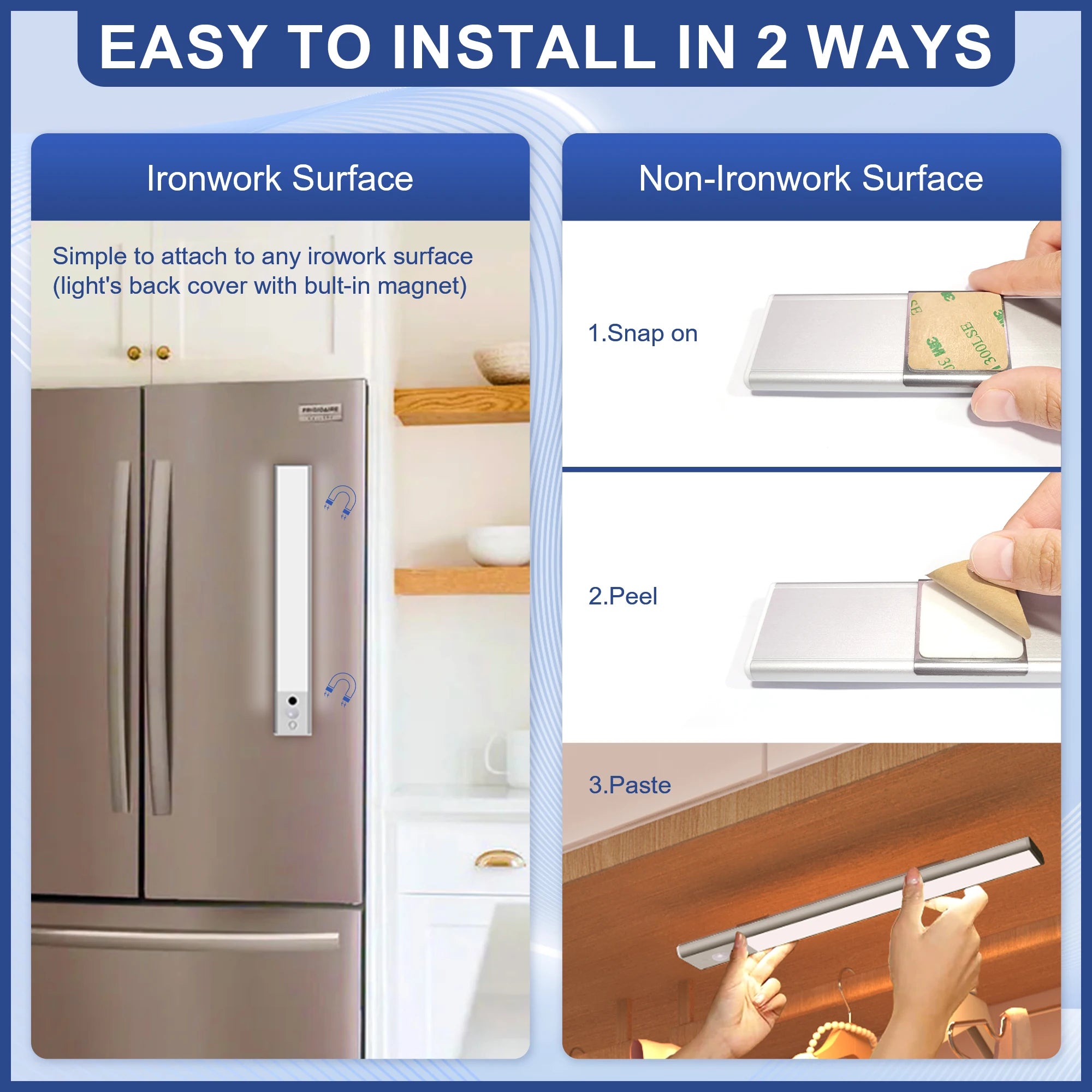 LED Under Cabinet Lights, 3 in 1 Motion Sensor Lights Indoor with Hand Wave Activated, 3 Color Temperature Wardrobe Light, USB by MVEnergo