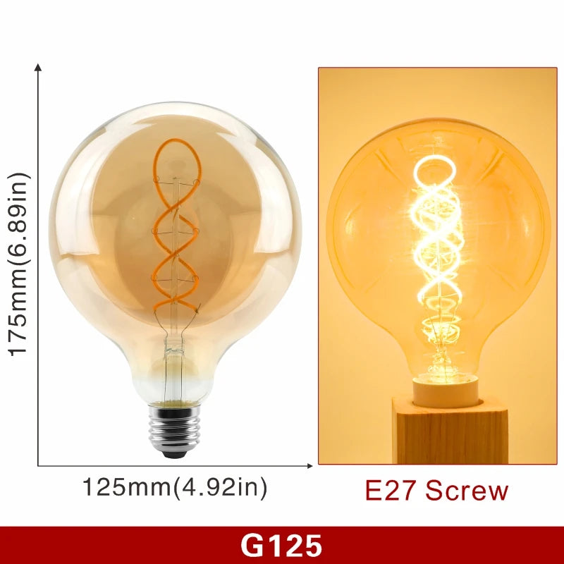 E14 E27 Retro LED Spiral Filament Light Bulb 4W Warm Yellow 220V C35 A60 T45 ST64 T185 T225 G80 G95 G125 Vintage Edison Lamp by MVEnergo