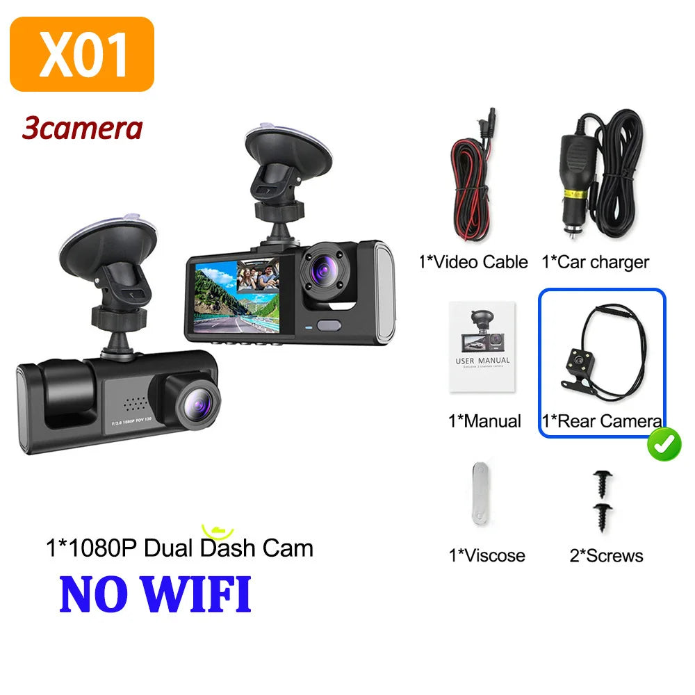 WIFI APP Control Car Dvr 2/3 Channel 1080P Dash Cam for Cars Front optional Rear View Recorder Video Car Camera Car Assecories by MVEnergo