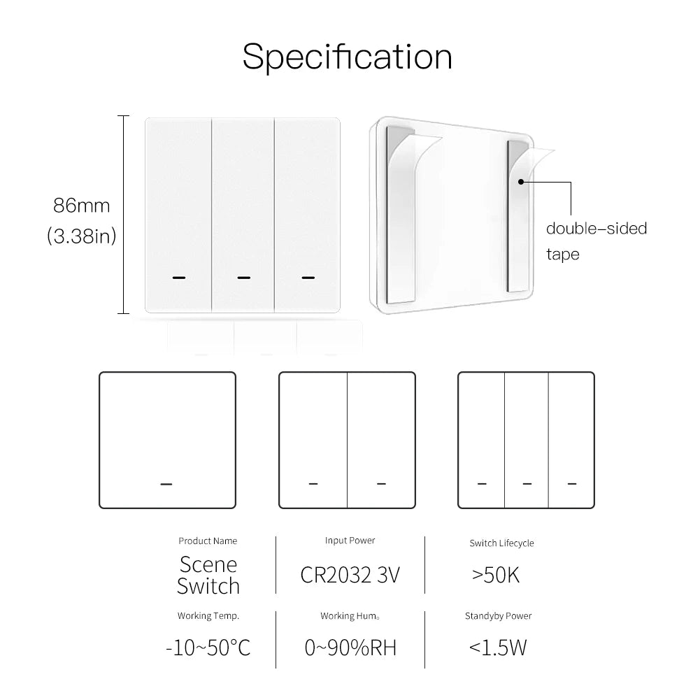 MOES Tuya ZigBee Wireless 9 Scene Switch Push Button Battery Powered Transmitter Smart Life App Automation 1/2/3 Gang by MVEnergo