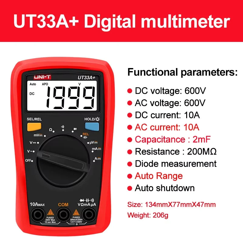 UNI-T Digital Multimeter UT33D+ UT33C+ UT33B+ UT33A+ Palm Size Multimeters DC AC voltmeter Resistance Tester by MVEnergo