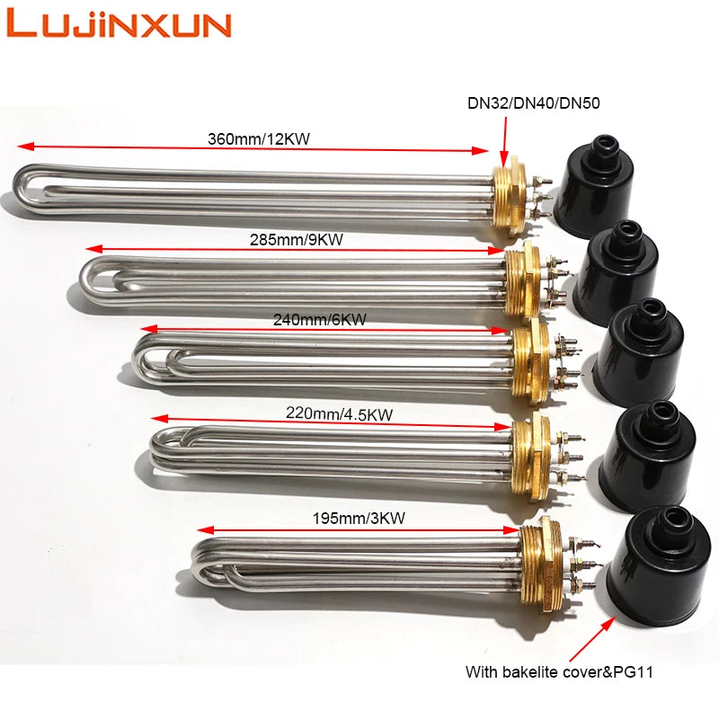 LUJINXUN Electric Water Heater DN32 DN40 DN50 Immersion Heating Element SUS304 220V Tubular Booster 3KW 4.5KW 6KW 9KW 220V 12KW by MVEnergo
