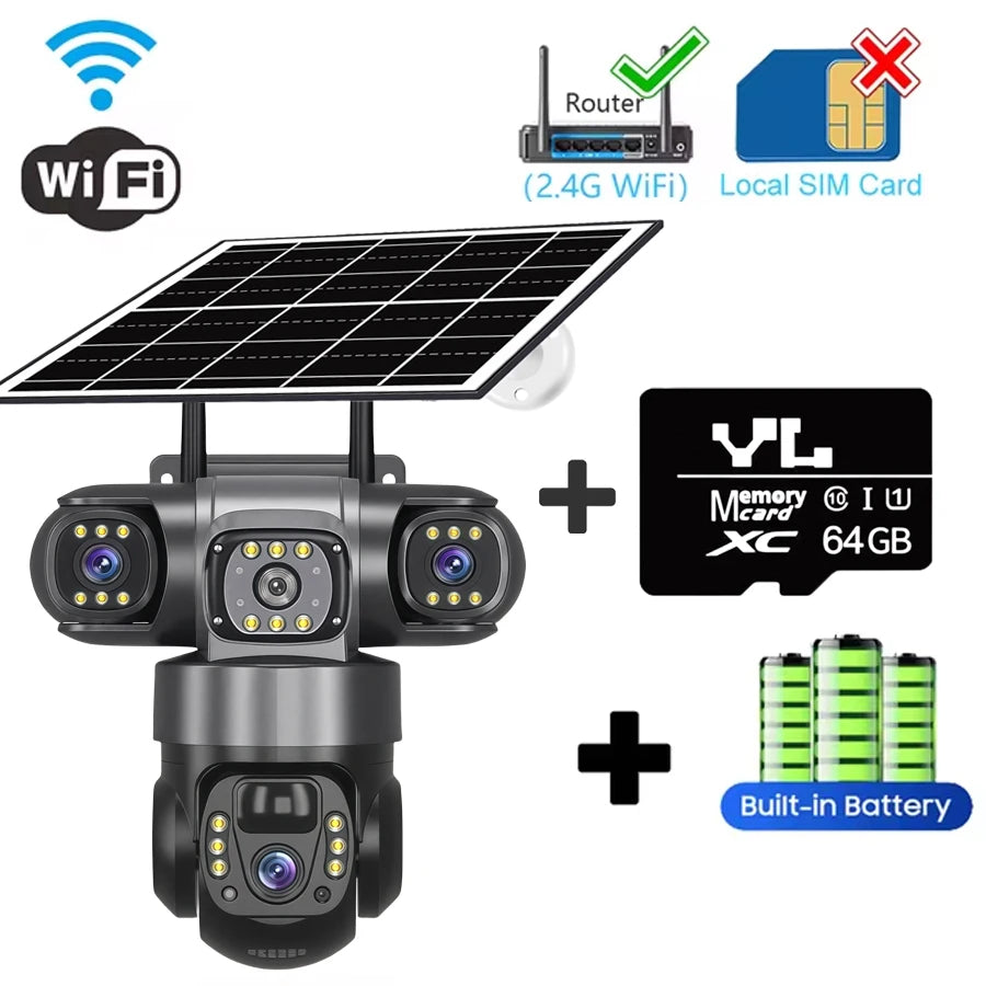 V380PRO 3 Lens WiFi Solar Camera HD 15MP 360 Outdoor Waterproof CCTV Night Vision Two-Way Audio Camera Mobile Tracking IP Camera by MVEnergo