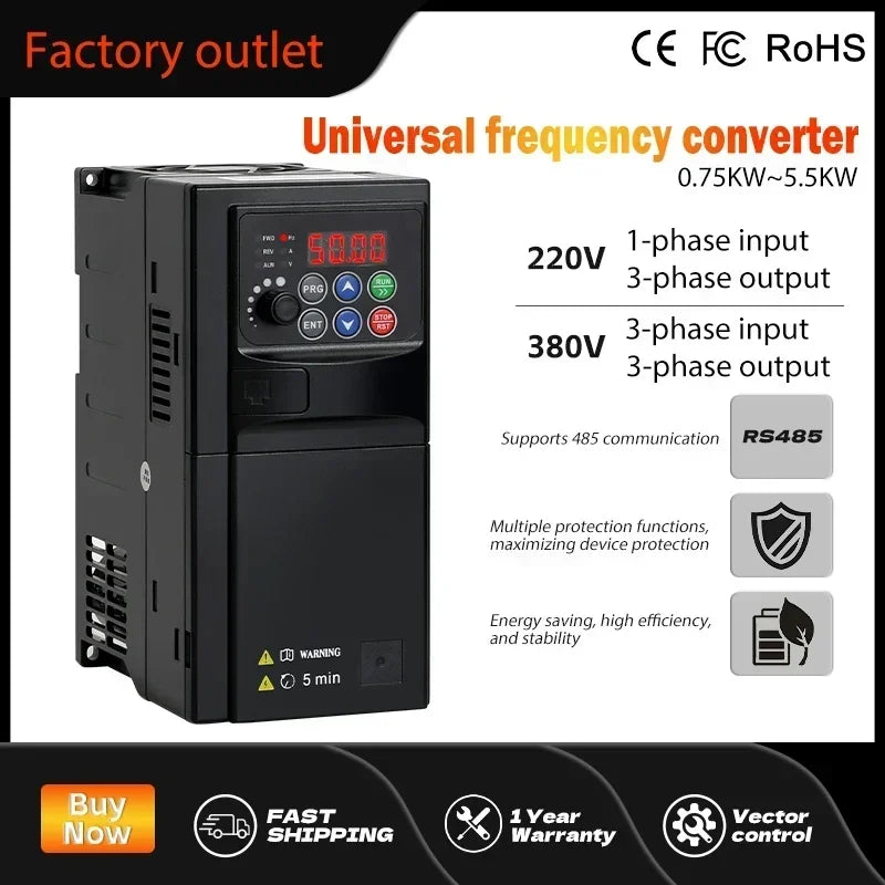 Input 220V to Output 380V VFD Variable Frequency Drive Converter Inverter 0.75/1.5/2.2/3.7/4/5.5 KW Motor Speed Controller by MVEnergo
