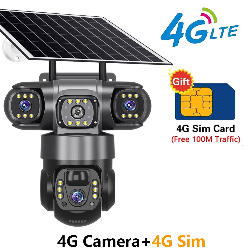 Solar Camera 4G Sim Outdoor 3 Lens 3 Screen 10X Zoom PIR Human Detect Cameras Waterproof Night Vision CCTV Security Protection by MVEnergo