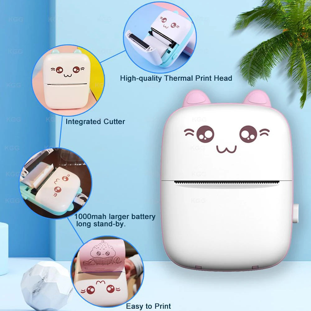 Mini Printer Portable Wireless Bluetooth Sticker Label Photo Memo Thermal Print Study Learn Printer Children Boys Girls Gifts