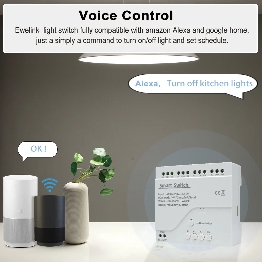 eWeLink Smart Remote Control Wifi Switch Module 4CH DC 12V 24V 32V 110V 220V Inching Self-locking RF433 Receive 4 Way Relay by MVEnergo