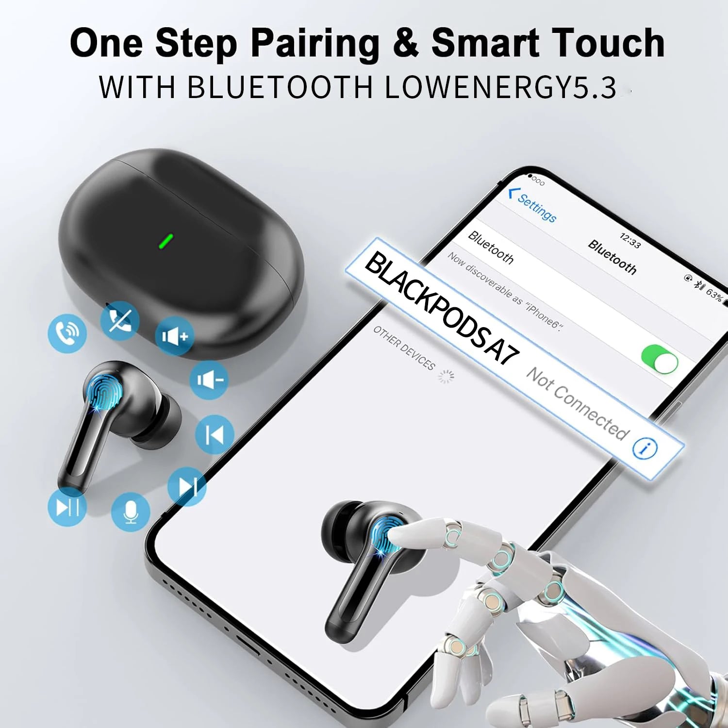 Blackpods A7Pro TWS Air Ear Earphone Buds Wireless Earbuds Pods In-ear Headphones Pro 2 for Ios Android Generation Ear Phones by MVEnergo