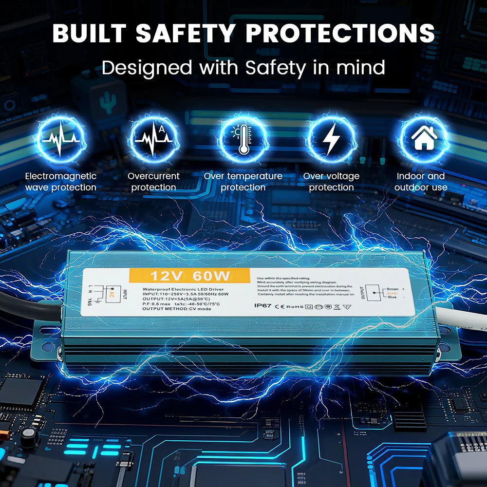 IP67 Waterproof Power Supply AC 110 240V 250V to DC 12V 24V LED Driver for Outdoor LED Strip Lights CCTV Camera Power Converter by MVEnergo