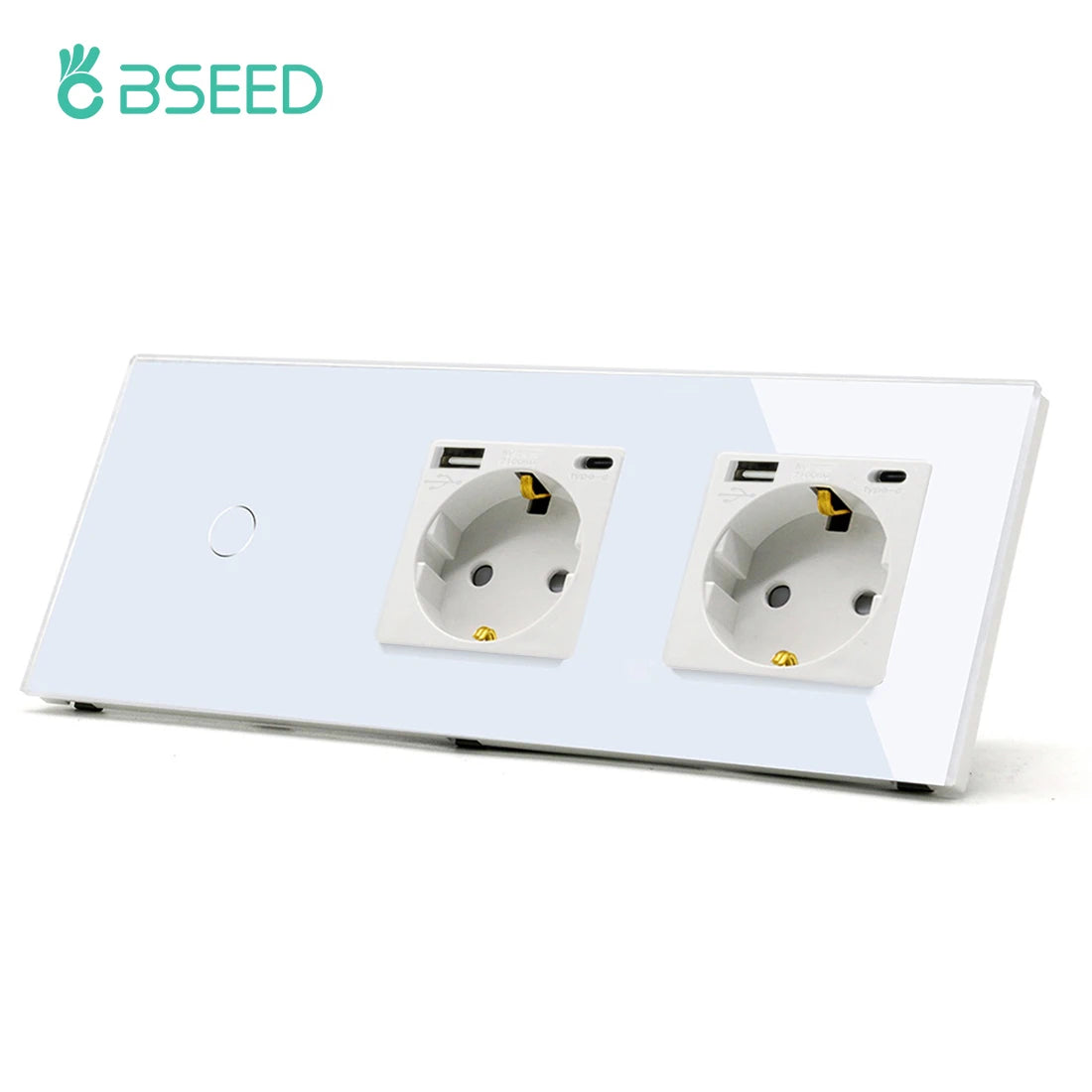 BSEED 1/2/3Gang Touch Light Switch 1Way Simple Sensor Switch Type-c USB Sockets EU Standard Glass Panel Blue Backlight 10A White by MVEnergo