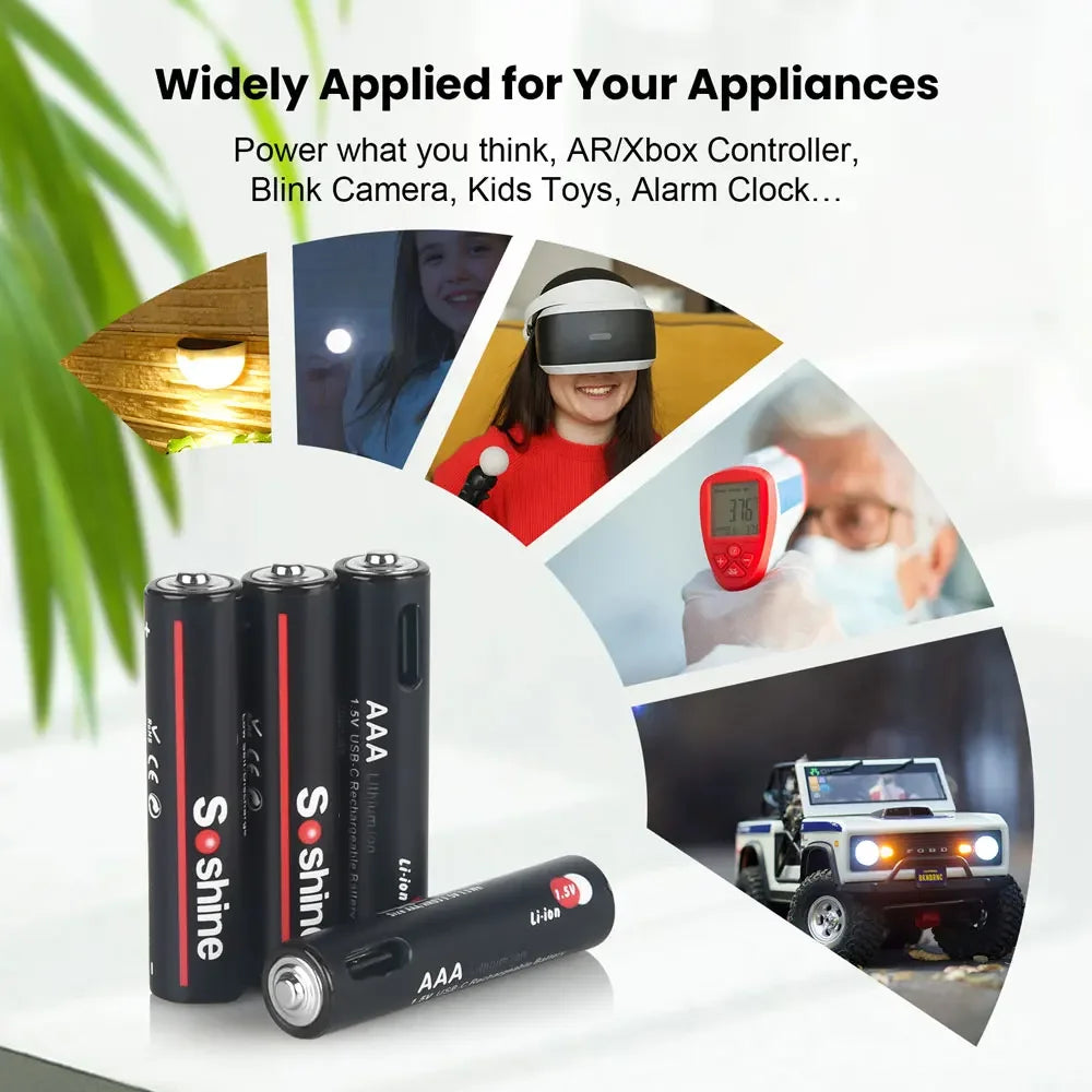 Soshine Aaa 1.5V 1100mWh Lithium Batteries USB Li-ion AAA Rechargeable Battery with 4-in-1 USB Cable for Flashlight Camera Toys by MVEnergo