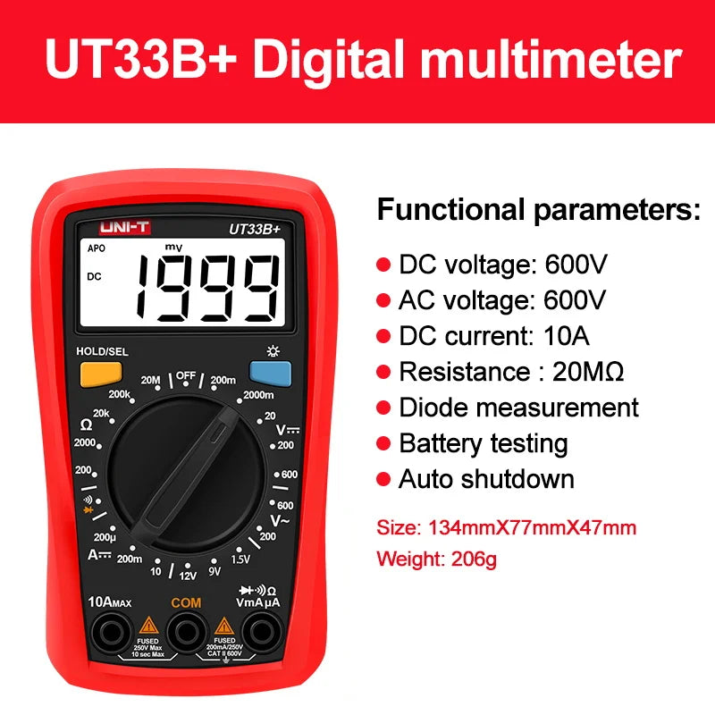 UNI-T Digital Multimeter UT33D+ UT33C+ UT33B+ UT33A+ Palm Size Multimeters DC AC voltmeter Resistance Tester by MVEnergo