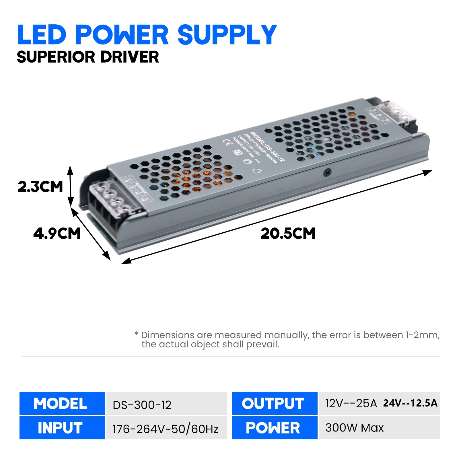 12V 24V Power Supply for LED Strip AC176-264V Ultra Thin Lighting Transformers 60W 100W 200W 300W 400W LED Driver Power Adapter