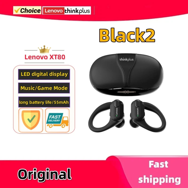 Original Lenovo XT80 Sports Wireless Earphones with Mics, LED Power Display,Hifi Stereo Sound Bluetooth 5.3 TWS HeadphHeadphones by MVEnergo