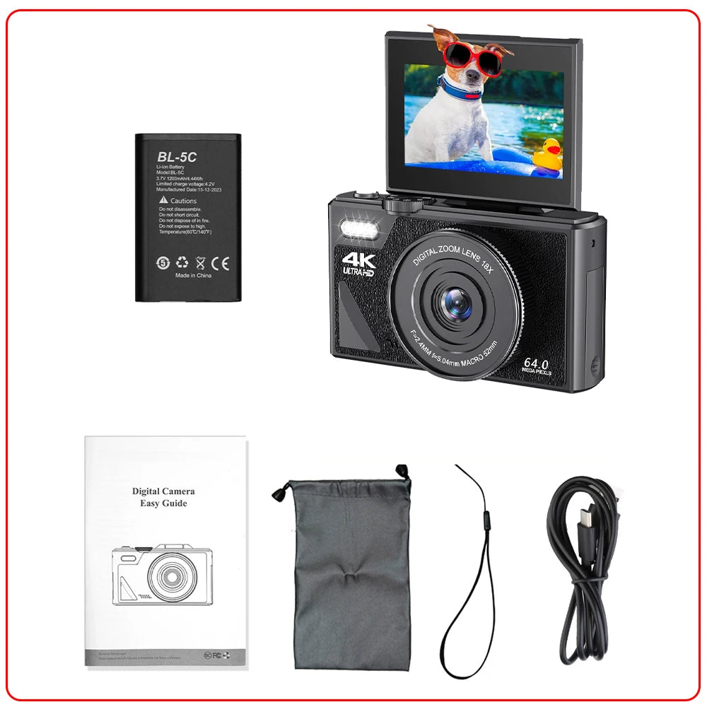 Compact Digital Photography Camera 4K 18X Digital Zoom Vintage Vlog Video Recorder YouTube 180° Flip Screen Selfile WiFi Web Cam by MVEnergo
