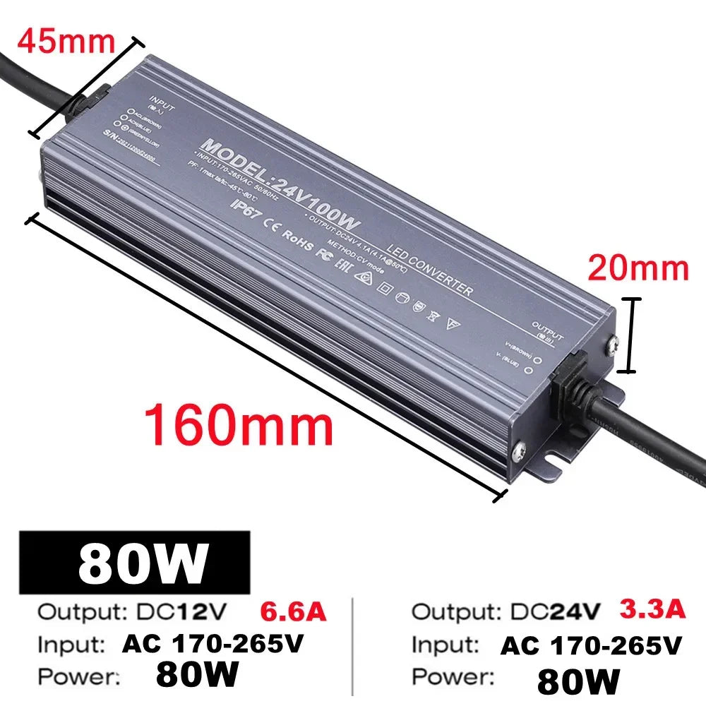Lighting Transformer Waterproof Power Supply IP67 IP68 AC220V To DC 12V 24V LED Driver 100W 200W 300W 400W 500W Outdoor Adapter by MVEnergo