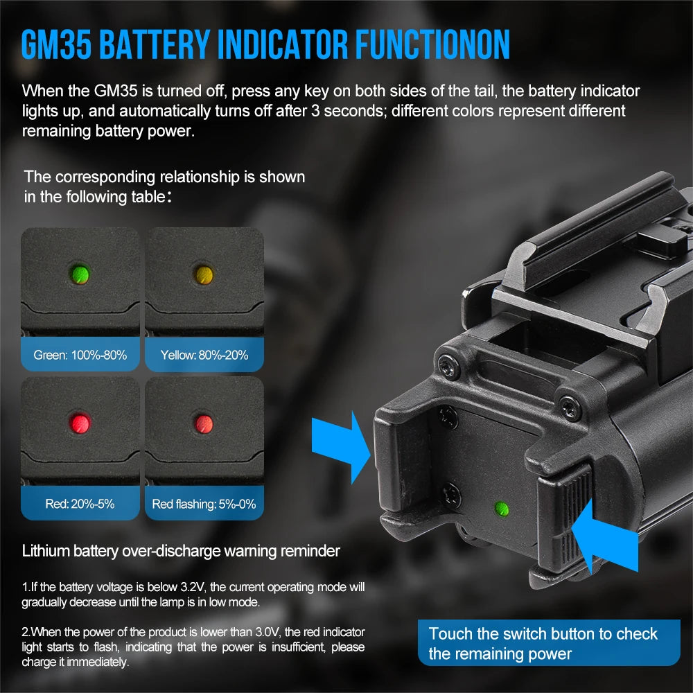 Trustfire GM35 Tactical LED Flashlights Mini Pistol Lights 1350Lumens USB Rechargeable Quick Release Handgun 1913/GL Rail by MVEnergo
