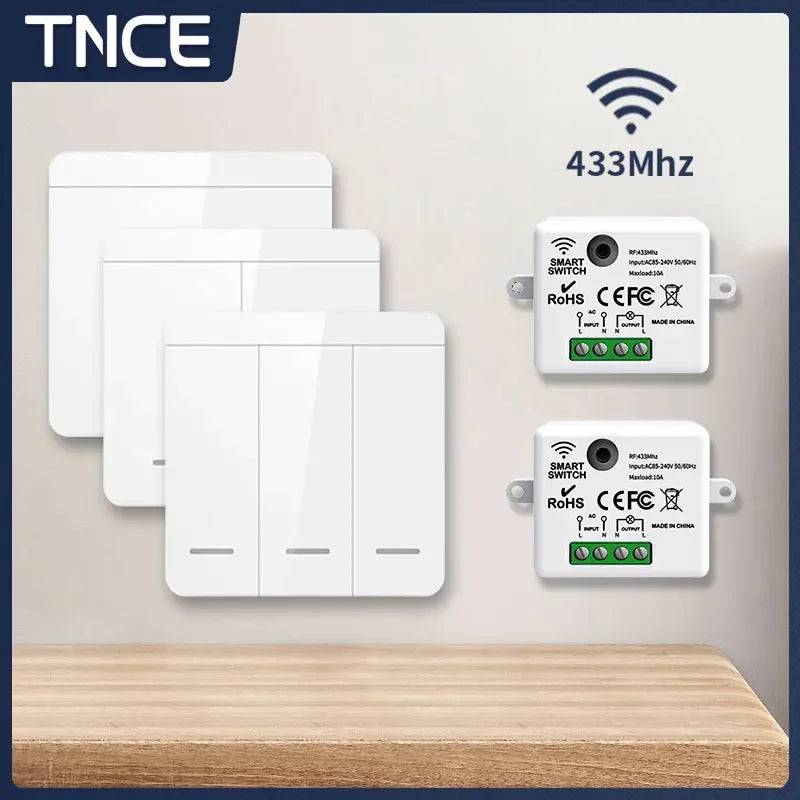 TNCE RF433MHz Mini Wireless Remote Control Light Switch 1/2/3 Gang 86 Wall Transmitter Switch Button Wall Panel Switch by MVEnergo