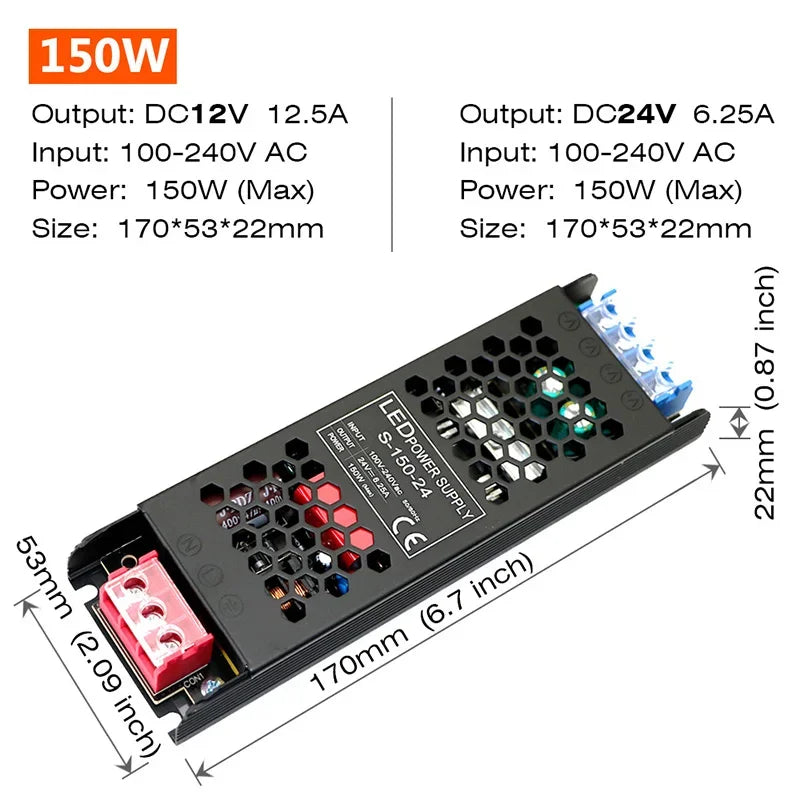 Constant Voltage Power Supply 48W 60W 100W 150W 200W 300W 400W Thin Driver For LED Strips DC 12V / 24V Lighting Transformers