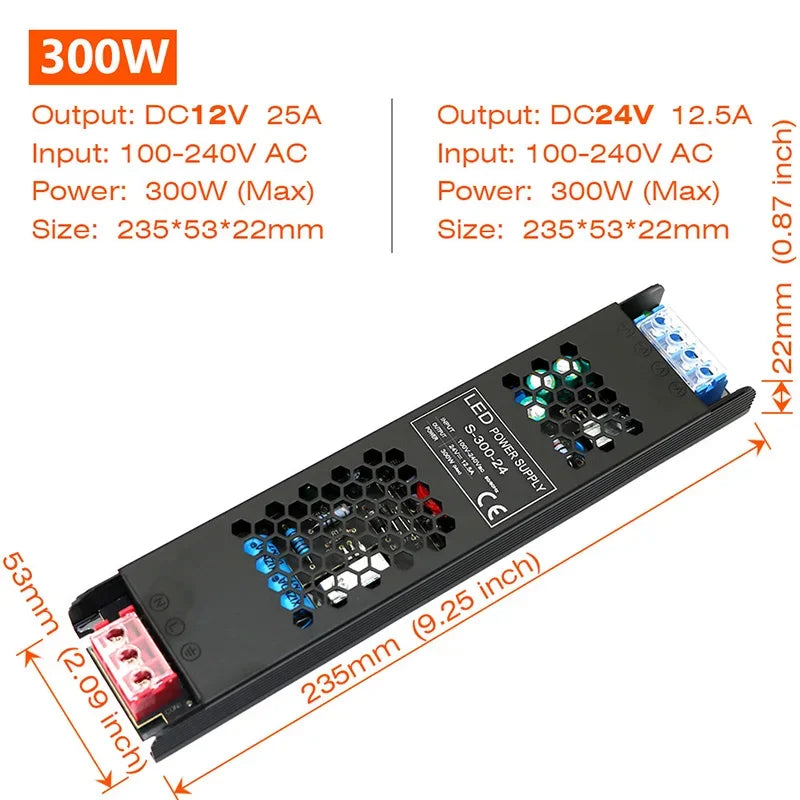 Ultra Thin Driver For LED Strips Constant Voltage Power Supply DC 12V / 24V Lighting Transformers 60W 100W 150W 200W 300W 400W