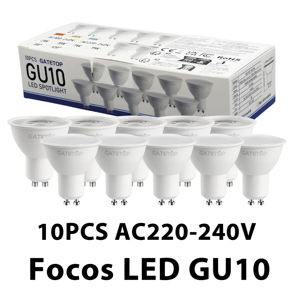 10 Pack Focos Gu10 SpotlightLampara 220V Lled Bulb Wholesale 9W White Warm 3000k 6000K suitable for Home Commercial Buildings by MVEnergo