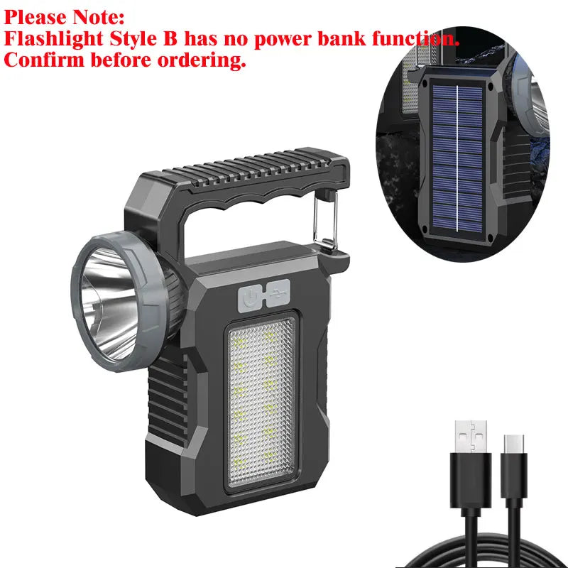New Upgrade Rechargeable High Power Solar LED COB Flashlight With Power Bank Waterproof Multifunctional Hand Lamp For Outdoor by MVEnergo