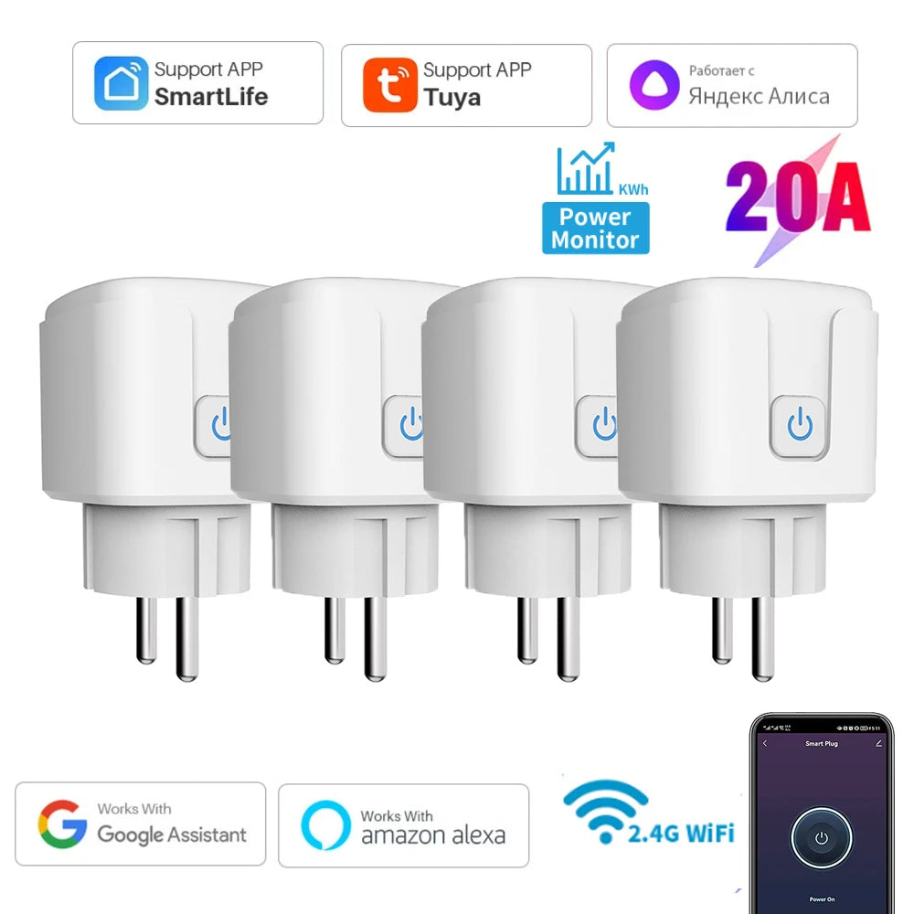 Tuya 16A,20A Smart Plug WiFi Socket EU Power Monitoring Timing Function Works with Alexa, Google Home, Alice, Smart Life Home by MVEnergo