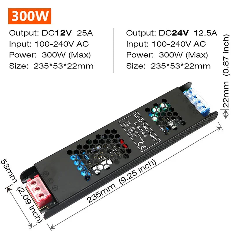 Constant Voltage Power Supply 48W 60W 100W 150W 200W 300W 400W Thin Driver For LED Strips DC 12V / 24V Lighting Transformers