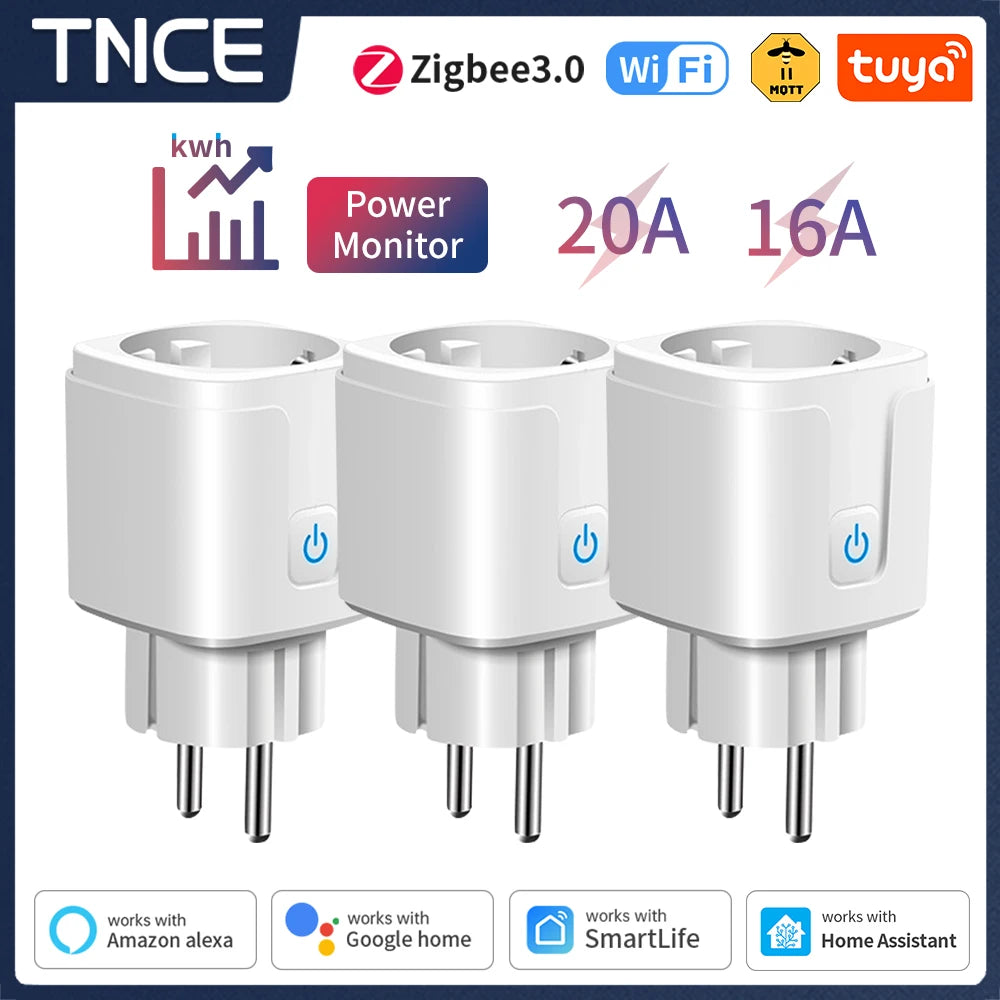 TNCE Tuya WiFi/Zigbee Smart Plug 16A/20A EU Smart Socket With Power Monitoring Timing Function Work With Alexa GoogleHome by MVEnergo