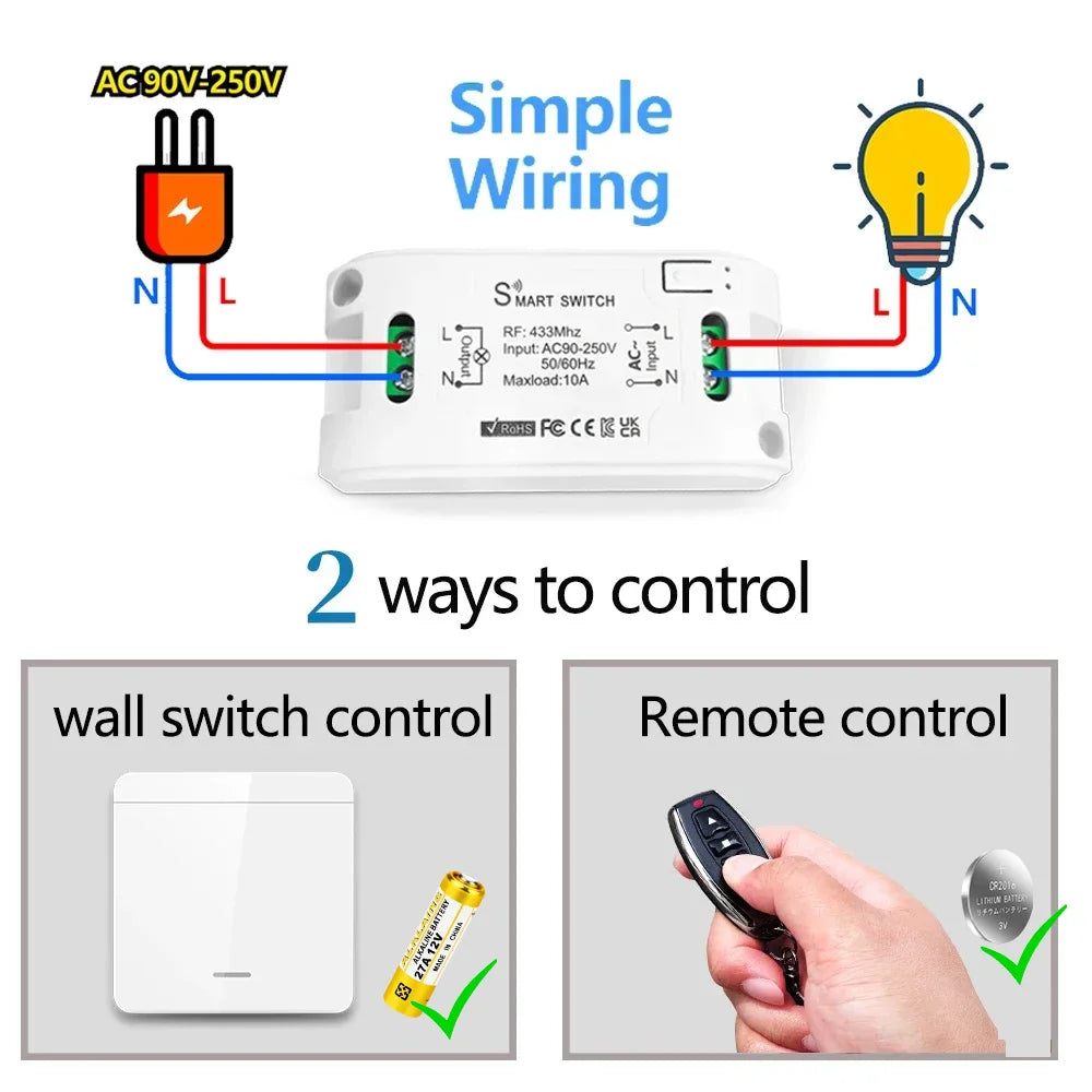 RF 433Mhz Wireless Remote Control Light Switch Push Button Wall Switch AC 110V 220V Relay Receiver Up To 100M Control for Lamp by MVEnergo