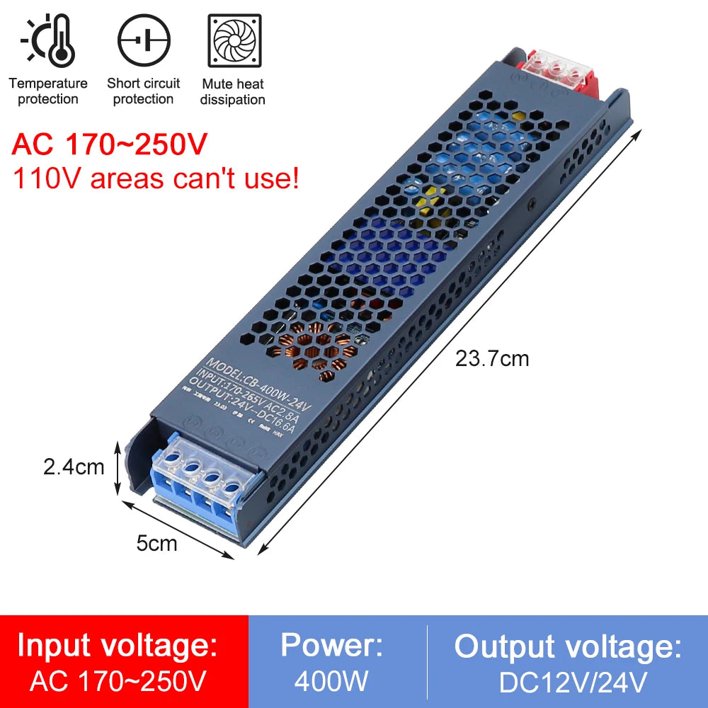12V 24V LED Power Supply 500W 400W 300W 200W 100W 60W LED Driver AC/DC Transformer Converter for LED Strip Indoor Home Lighting