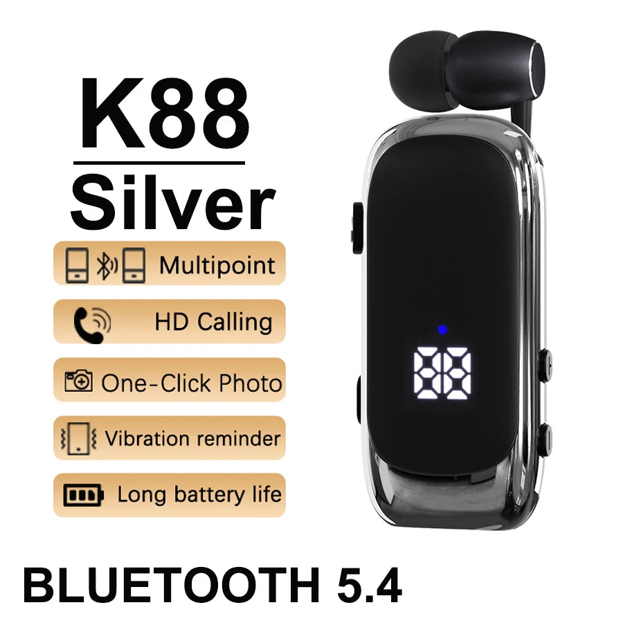 K75 Lavalier Business Headset Bluetooth 5.4 Bass Earphone HD Call Vibration Reminder+Voice Number Reporting Wireless Headphone by MVEnergo