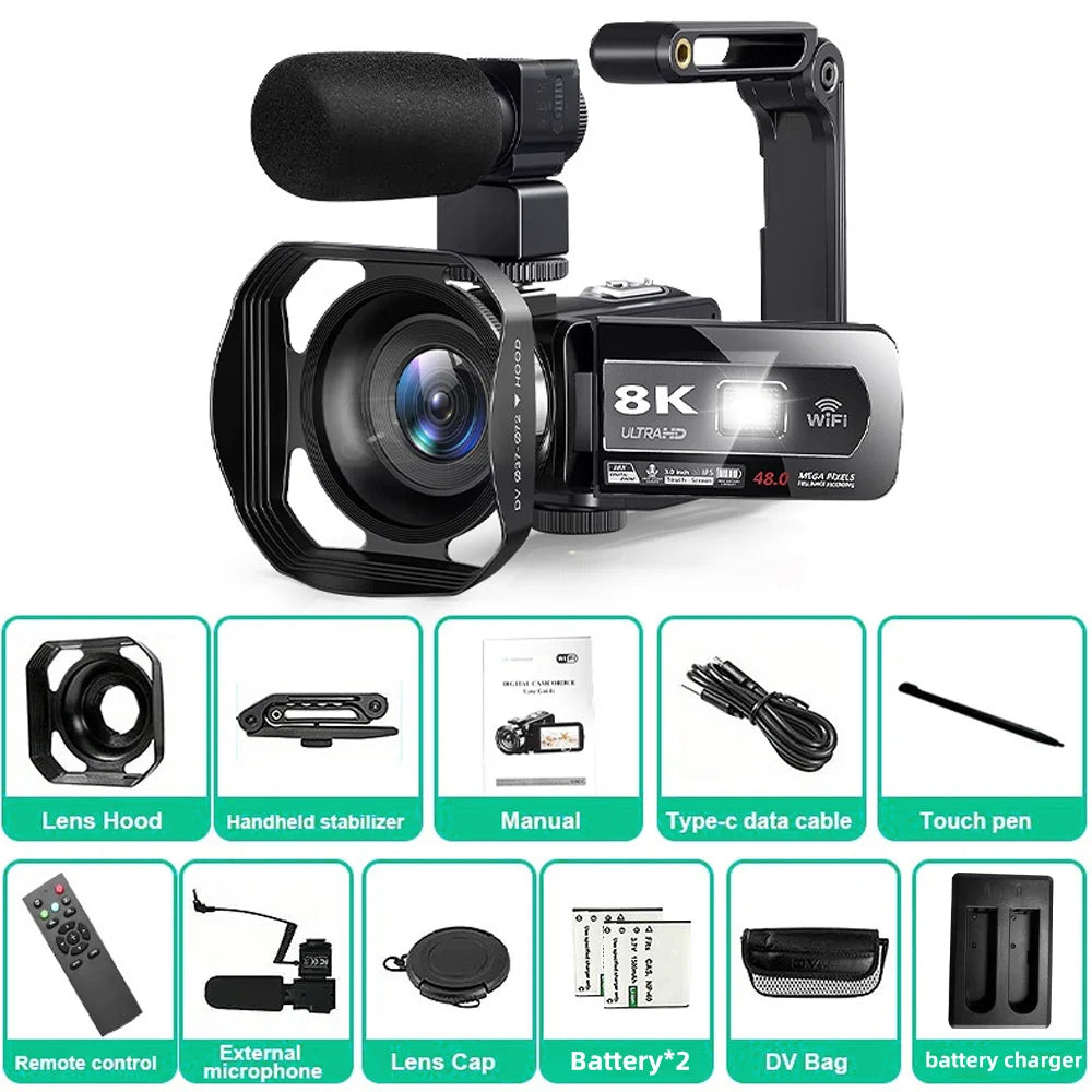 8K Digital Photography Camera 48MP Handheld DV 18X igital Zoom Camera Recorder 3'' LCD Touch Screen Portable Recording Camcorder by MVEnergo