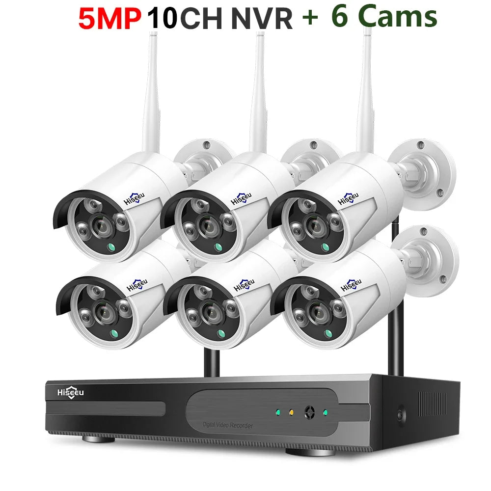 Hiseeu 3/5MP WiFi CCTV Camera Security System IR Night Vision Bullet Camera Set 10CH NVR Wireless CCTV Surveillance System by MVEnergo