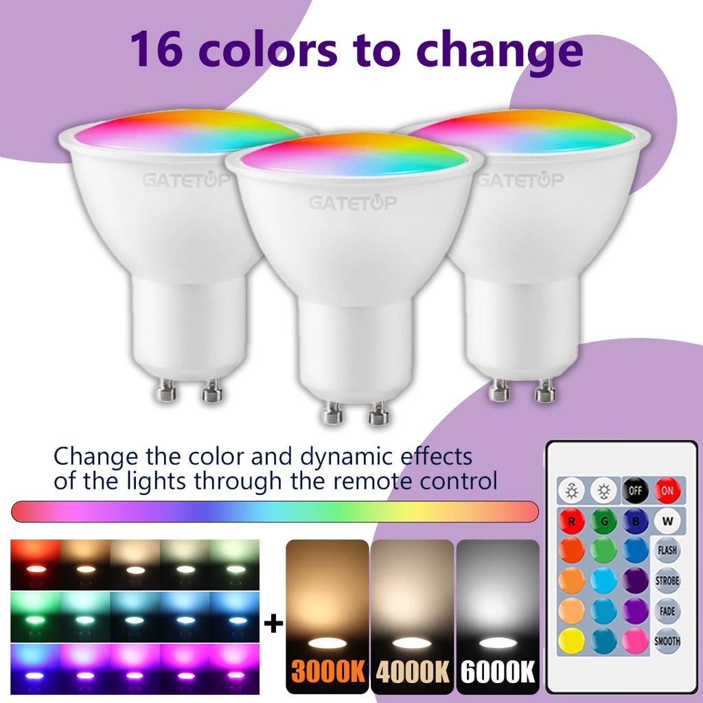 1-10PCS RGB GU10 LED Spotlight Bulb 24 Key Remote Control Dimmable 6W AC220V 110V Colorful Change for Bedroom Living Room Lamp by MVEnergo
