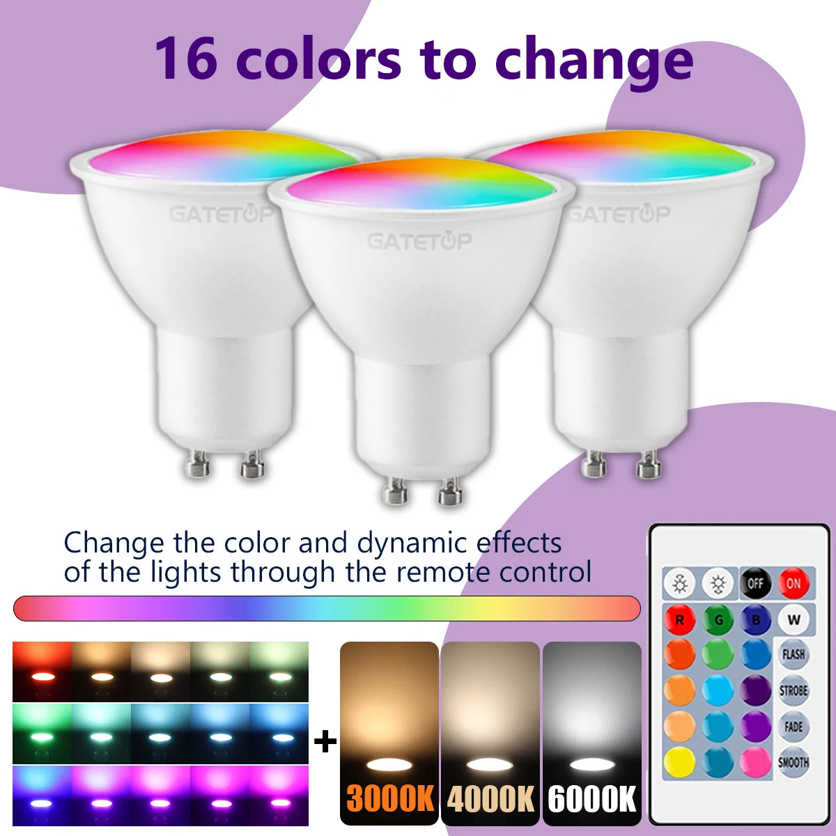 1-10PCS RGB GU10 LED Spotlight Bulb 24 Key Remote Control Dimmable 6W AC220V 110V Colorful Change for Bedroom Living Room Lamp by MVEnergo