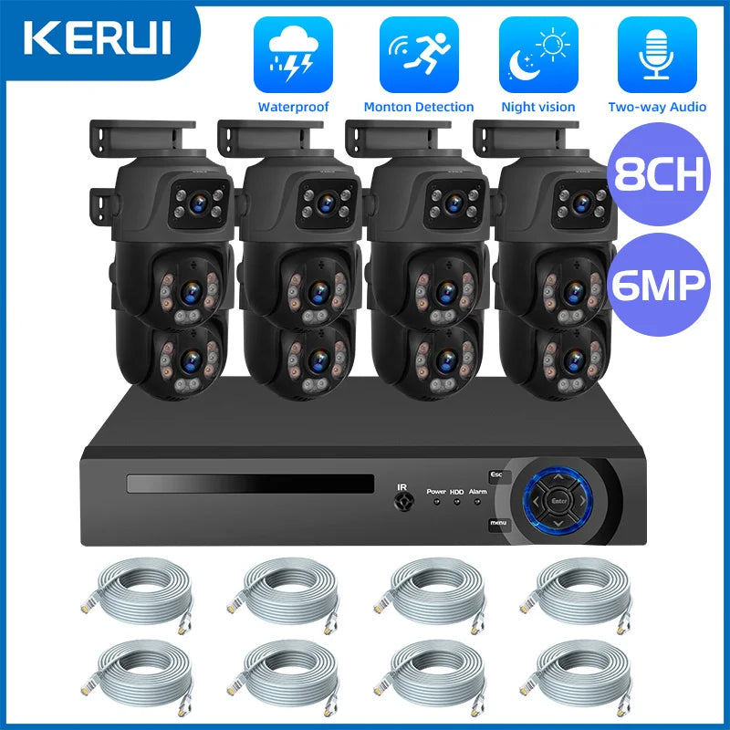 KERUI Waterproof 6MP HD POE Surveillance Camera System Dual Lens PTZ WIFI IP Home Security 4CH 8CH POE NVR Video H.265 CCTV Kit by MVEnergo