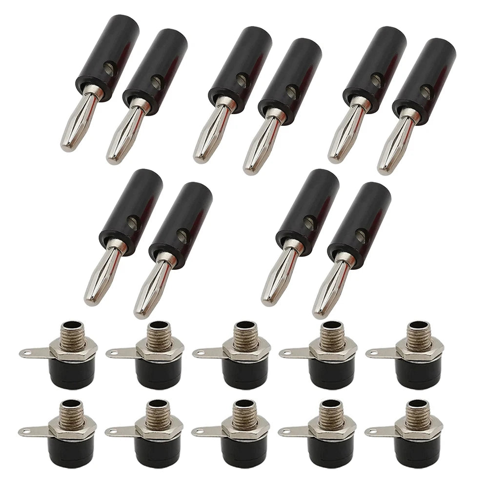 10Pairs 4mm Banana Male Plug + Female Socket Connector Screw Terminal Binding Post Audio Speaker Adapter Black Red by MVEnergo