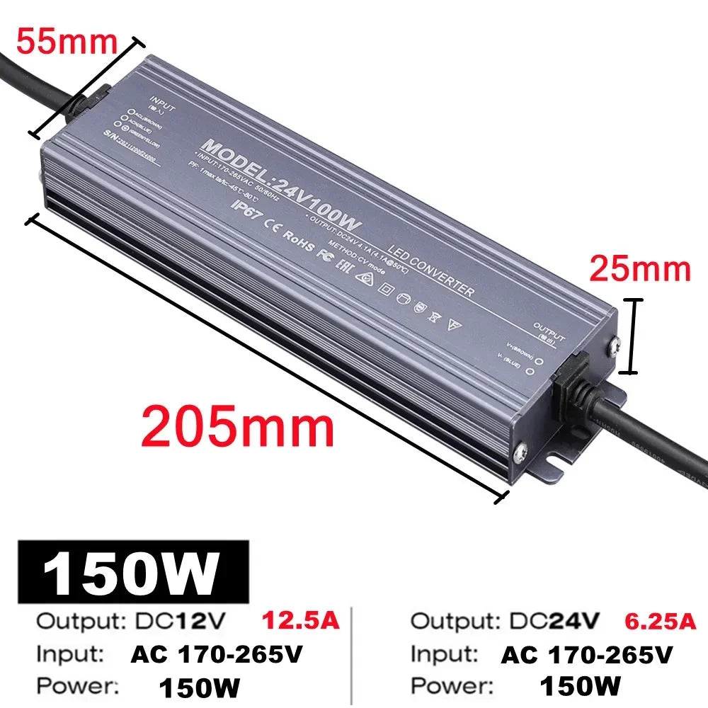 Lighting Transformer Waterproof Power Supply IP67 IP68 AC220V To DC 12V 24V LED Driver 100W 200W 300W 400W 500W Outdoor Adapter by MVEnergo