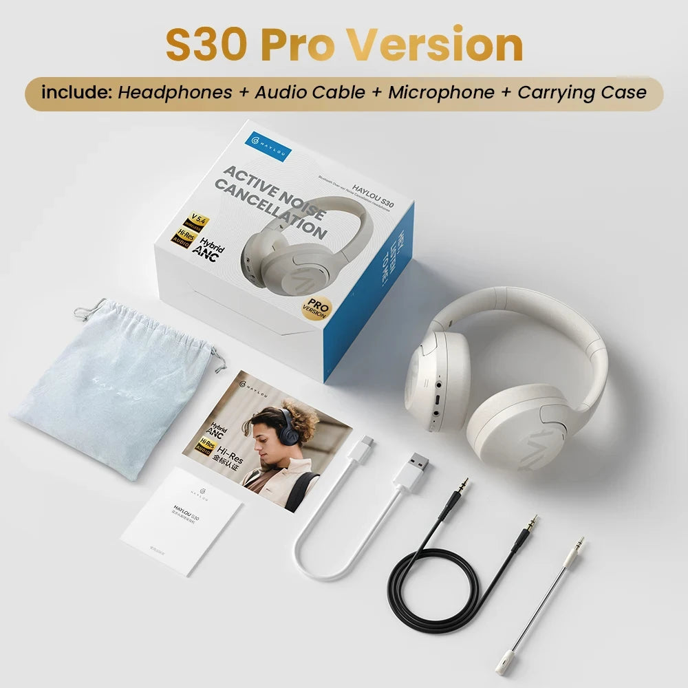 HAYLOU S30 Wireless Bluetooth 5.4 Headphones 43dB Adaptive Noise Cancelling Headsets 40mm Driver 80H Playtime Earphones by MVEnergo