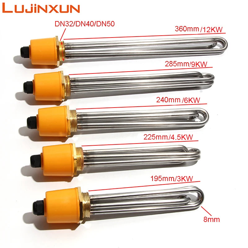 LUJINXUN Electric Immersion Tubular Heating Element Thread DN32 (41mm) DN40(47mm) DN50(58mm) 3-12KW TEN for Boiler/Brewing 1PC by MVEnergo
