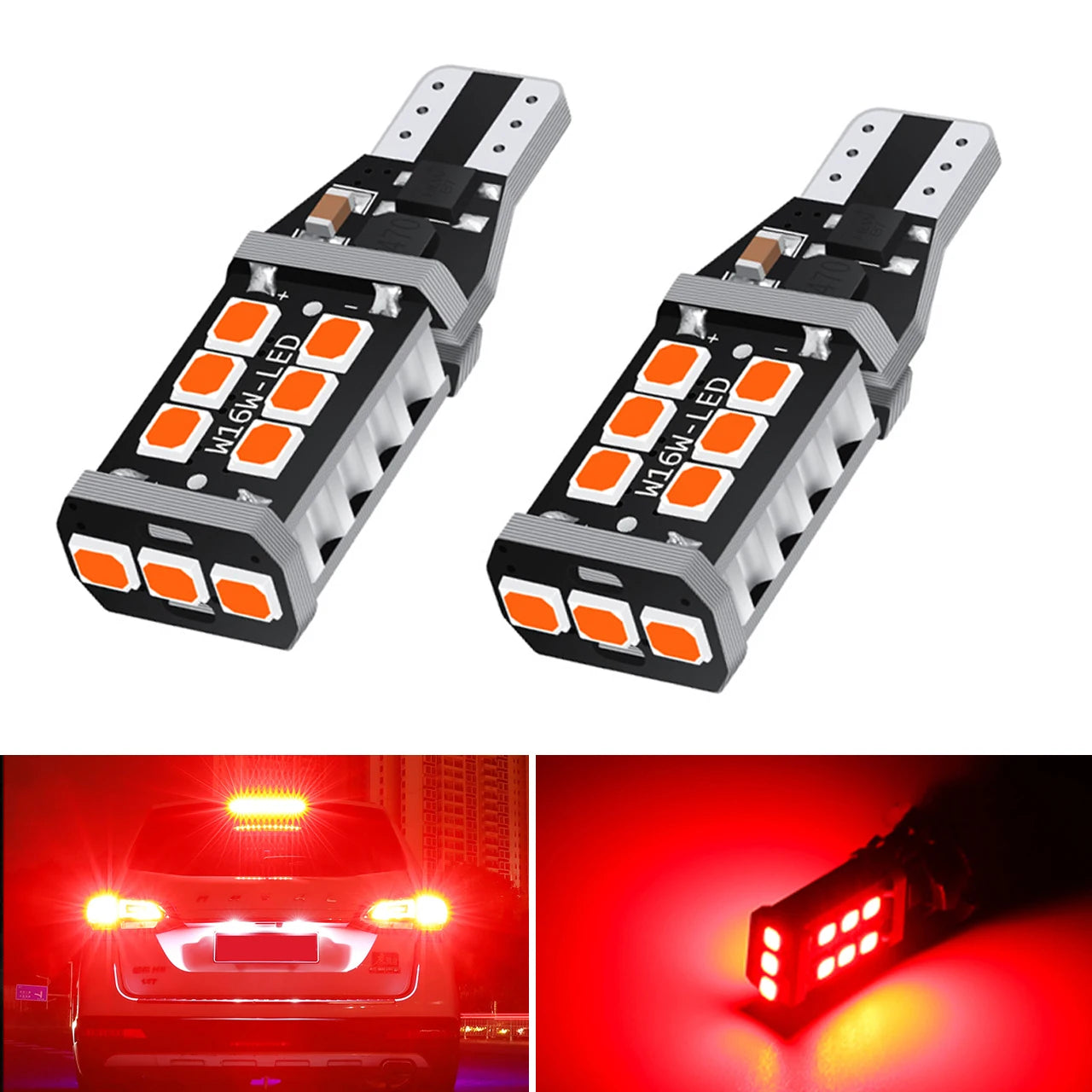 2x T15 W16W LED Super Bright 15SMD 2835 921 912 LED Canbus No ERROR Car Backup Stop Reserve Lights Bulb Brake Lamp red White by MVEnergo