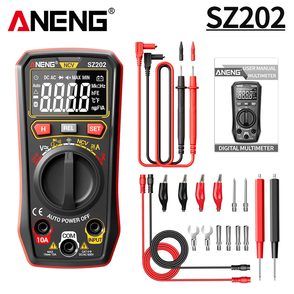 Multimeter 4000 Count 4mF Capacitor Tester ANENG SZ202 HD-Display 600V Electrician Repair Meter 10A mA Current NCV DIY Test Tool by MVEnergo